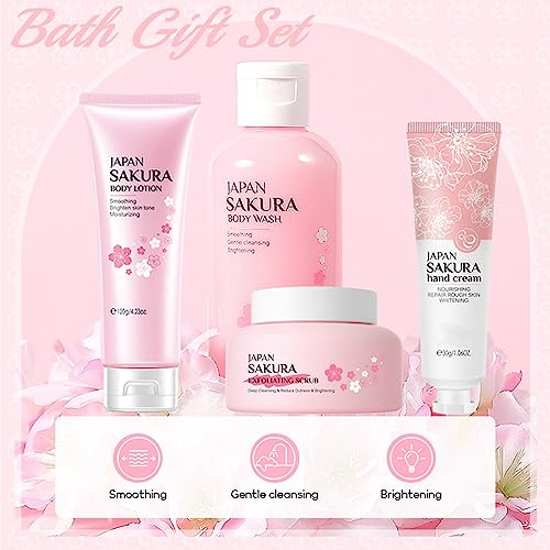 Pamper Gift Sets for Women - Spa Bath Set for Women Gifts - Self Care Gifts with Body Wash,Body Exfoliating Scrub,Body Lotion,Hand Cream - Bath Gift Sets for Her - Skin Care (Sakura) - Image 5