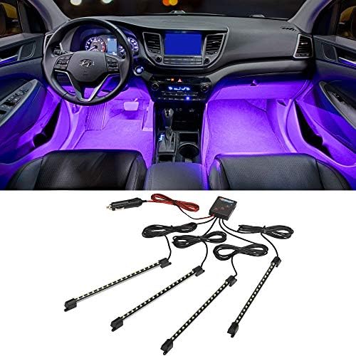 LEDGlow 4pc Purple LED Interior Footwell Underdash Neon Lighting Kit for Cars & Trucks - 7 Unique Patterns - Music Mode - 8 Brightness Levels - Auto Illumination - Includes Cigarette Power Adapter