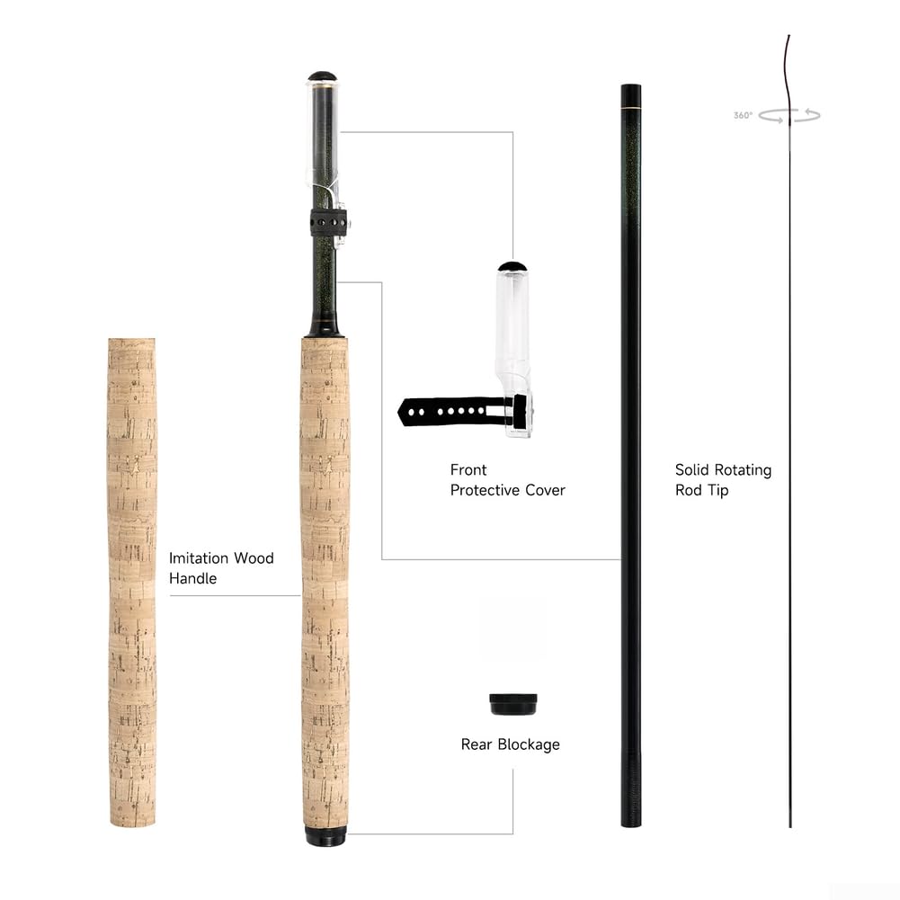 Canne à pêche à la mouche Tenkara en carbone de 44 à 350 cm avec poignée en imitation bois, perche portable pour petits poissons de montagne, noir