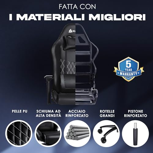 eSports - Sedia gaming nera di Alta Qualità + Supporto Lombare e Cervicale + Reclinabile + Poltrona Gaming Ergonomica e Regolabile + Pelle Sintetica e Materiali Premium [NUOVA VERSIONE 2023] - Sedia gaming - Immagine 4