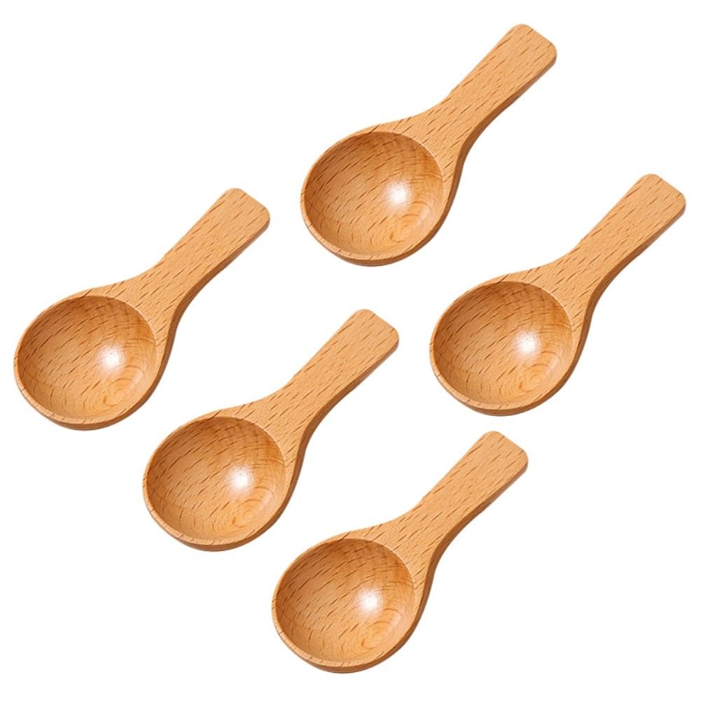 Spoons Small Natural Wooden Spoon Tea Honey Coffee Condiment Salt Sugar Spoon Cooking Tools Kitchen Gadgets (Color : Log color, Size : 5pcs)