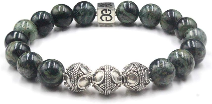 Kartini Studio Dark Green Jade and Sterling Silver Bracelet, Men's Jade Bracelet, Quality Bead Jewelry for Men - Image 4