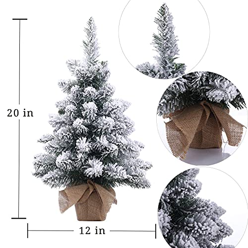Pre-Lit Artificial Mini Christmas Tree with LED Lights,20 Inch Snow Flocked Pine Xmas Tree,70 Branch Tips,Desktop Tabletop Christmas Tree Burlap Base-(50cm) - Image 4
