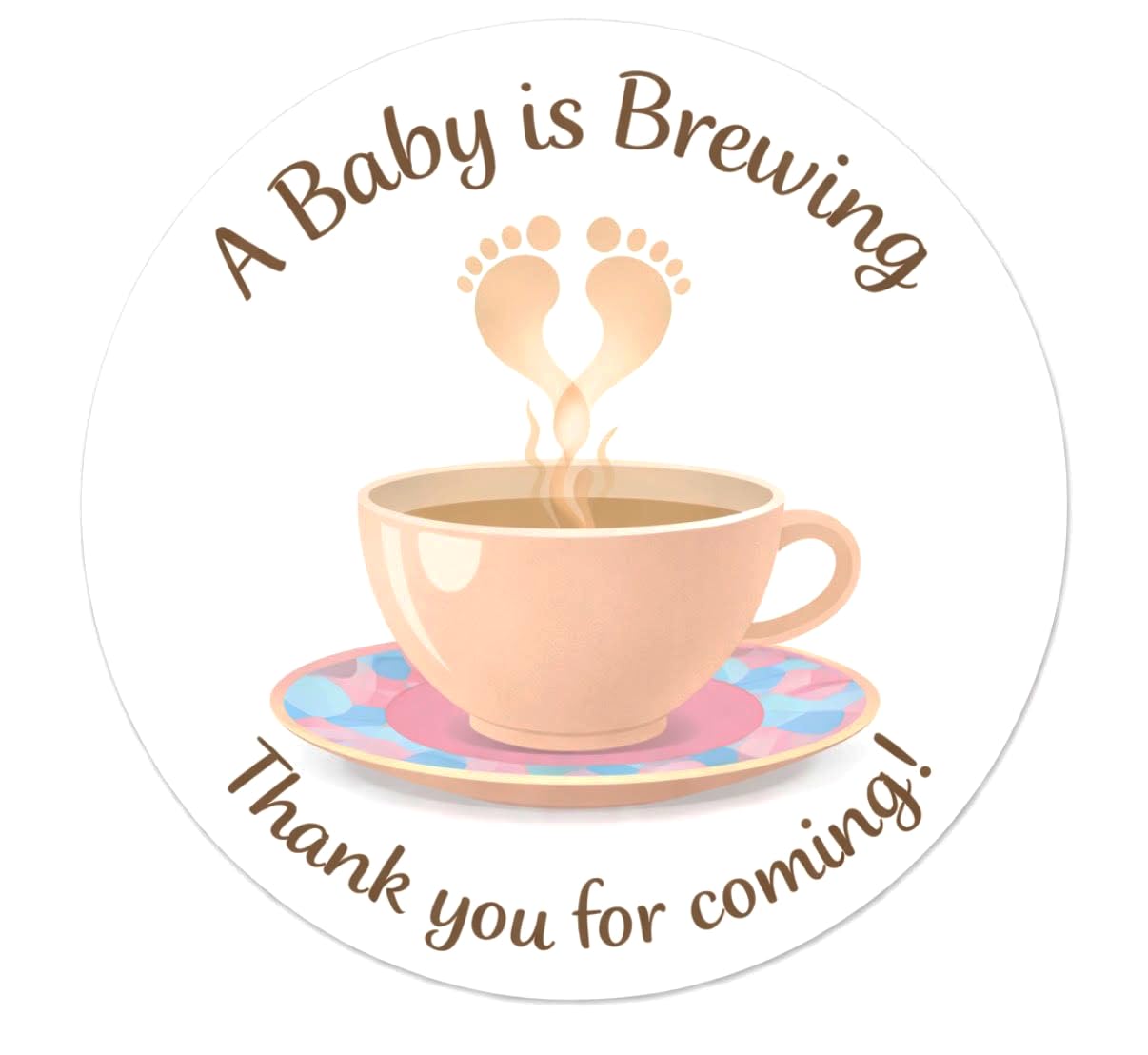 Custom Label Design Ltd White 48‑Pack “A Baby Is Brewing” Tea Party Baby Shower Stickers – 37Mm Round Labels For Favors, Gifts & Decorations