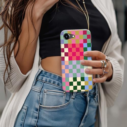 Image of Goodon for iPhone 16e Case Cute - Wireless Charging Compatible - Dual-Layer Hard Shell + Silicone Cover - Protective Phone Case with Trendy Designs for Women - Patchwork Checkerboard