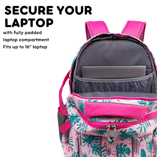 Image of J World New York Atom Laptop Backpack - Ergonomic Backpack for School with Air Mesh Padded Shoulder Straps - 600D Polyester Work Backpack for Men and Women - Stylish Design (PALM LEAVES)