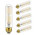 T10 LED Bulbs Warm White 3000K LED Tubular Edison Light Bulbs 6W Dimmable Tube Vintage Bulbs 60 Watt Equivalent,E26 Base Lamp Bulb for Cabinet Display Cabinet etc,6-Pack.