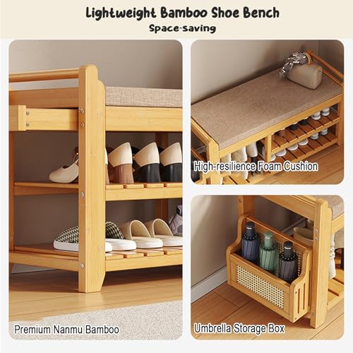 Banc a chaussures gain de place avec coussin de rangement