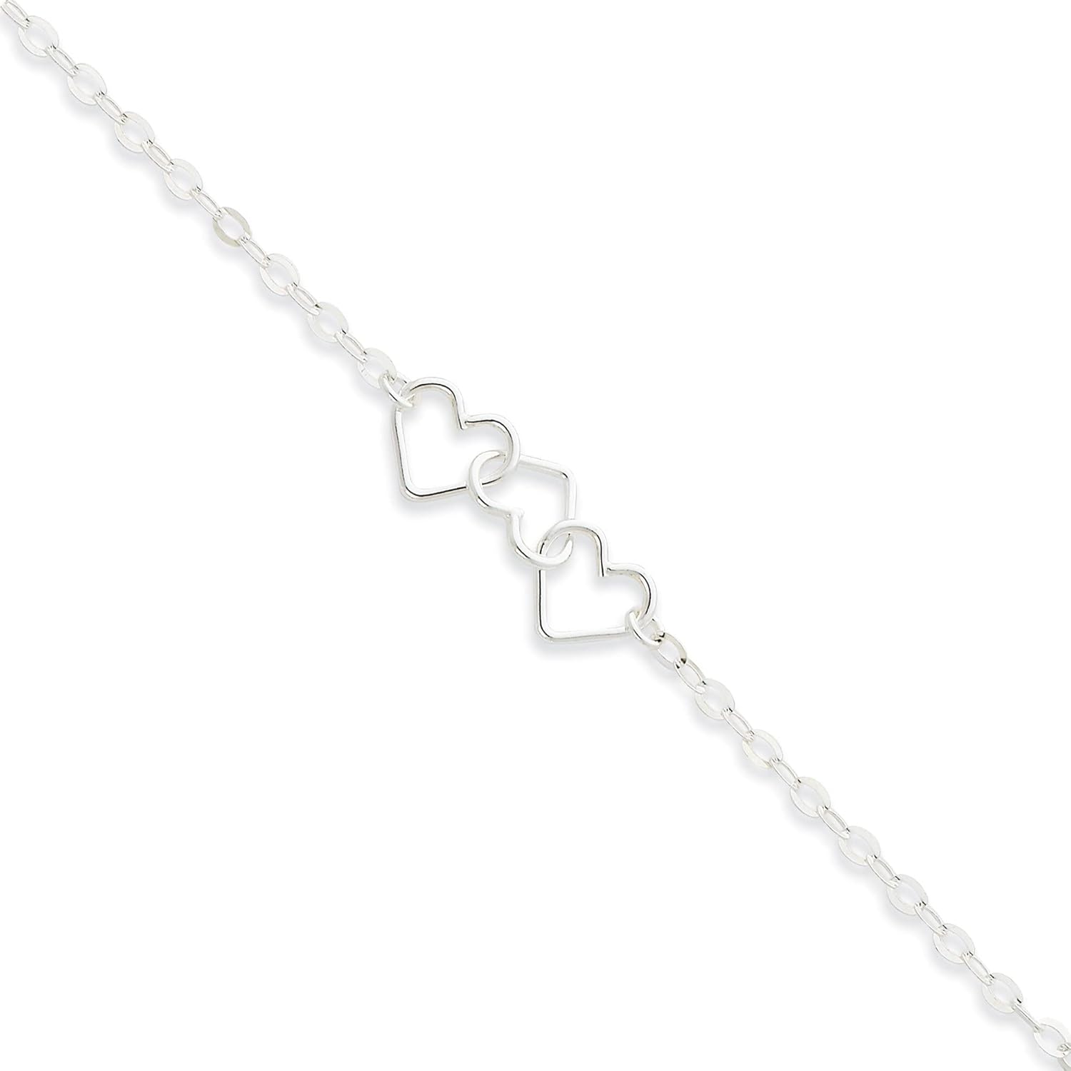 Sterling Silver Fancy Heart Anklet Chain Jewelry 9"