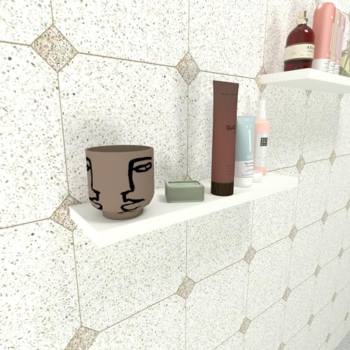 Henor FSC Wooden Wall Shelf 70 x 15 x 2.5 cm Max Load 30 kg Hidden Bracket White, White P-15 Cm