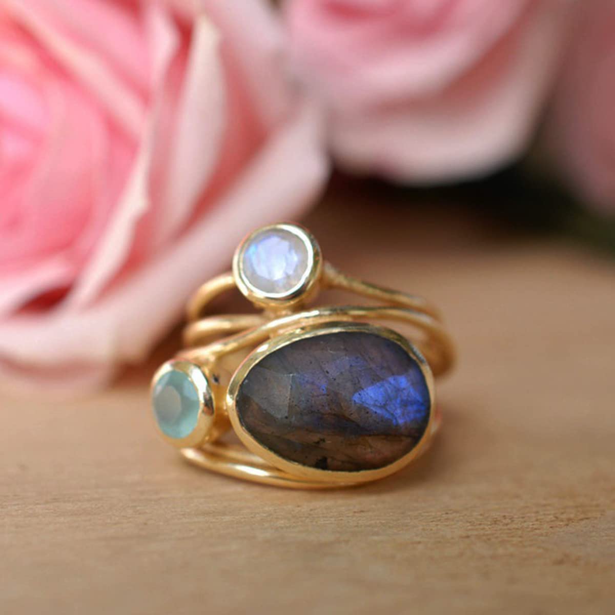 Multilayered Stone Studded Ring Set