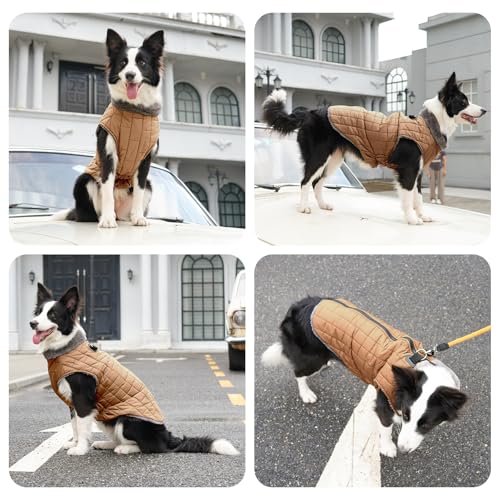 JoyDaog Warmer Fleece-Hundemantel mit strapazierfähigem Geschirr und D-Ring, wasserdichte Welpenjacke für kleine Hunde, Hundeweste für den kalten Winter, brüniertes Khaki, Größe M