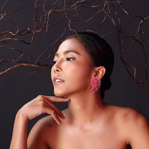 Vintage Rhinestone Statement Earrings Retro Fancy Cluster Sparkle Crystal Drop Dangle Earrings For Women Girls,Rhinestone Costume Jewelry For Bridesmaid Wedding Party Prom (Red) #TOP3