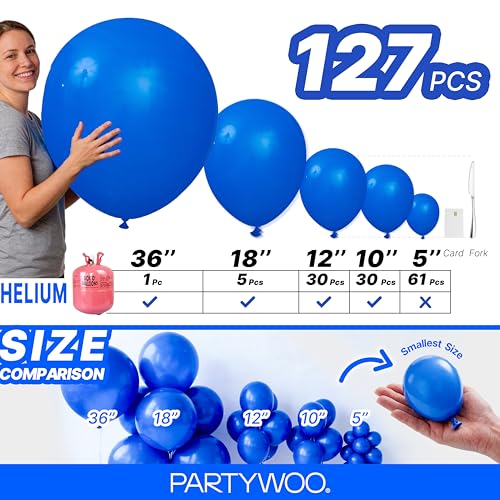 Image of PartyWoo Royal Blue Balloons 127pcs Different Sizes Pack of 36 18 12 10 5 Inch Dark Blue Balloon Arch Kit for Baby Shower Gender Reveal Graduation Under The Sea Birthday Party Decorations Blue-Y5