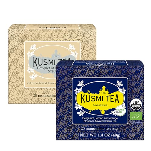 Kusmi Tea - Juego de 2 Cajas de Té - Anastasia + Bouquet de Flores n°108 - Té Negro Orgánico con Bergamota + Té Negro Orgánico con Bergamota e Ylang Ylang - 2x20 Bolsitas de Té