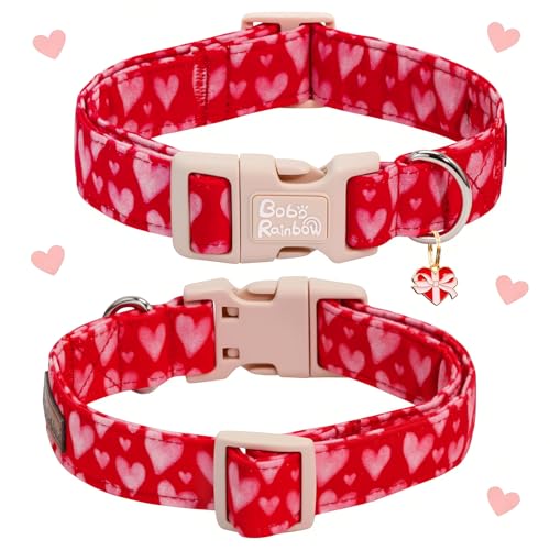 Image of Valentine's Lovely Pink Heart Dog Collar for X-Small Dogs | Valentine Pet Outfit,Wedding,Anniversary,Daily Walks,Adjustable,Cotton Fabric,Quick Release Plastic Buckle,Pendant,Female Dog
