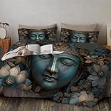 Juego De Funda Nordica Retrato De Loto, Microfibra Suave Transpirable 2 Piezas | Juego De Funda Edredónes Estilo Retro Zen 135x200cm Y con 1 Fundas de Almohada, Turquesa