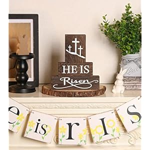Easter Table Decorations,Easter Tiered Tray Decor,3PCS Wooden Signs,He is Risen,Farmhouse Christian Wood Block,Easter Decor Centerpiece for Tables Kitchen Home Easter Table DecorationsEaster Tiered Tray Decor3PCS Wooden SignsHe is RisenFarmhouse Christian Wood BlockEaster Decor Centerpiece for Tables Kitchen Home