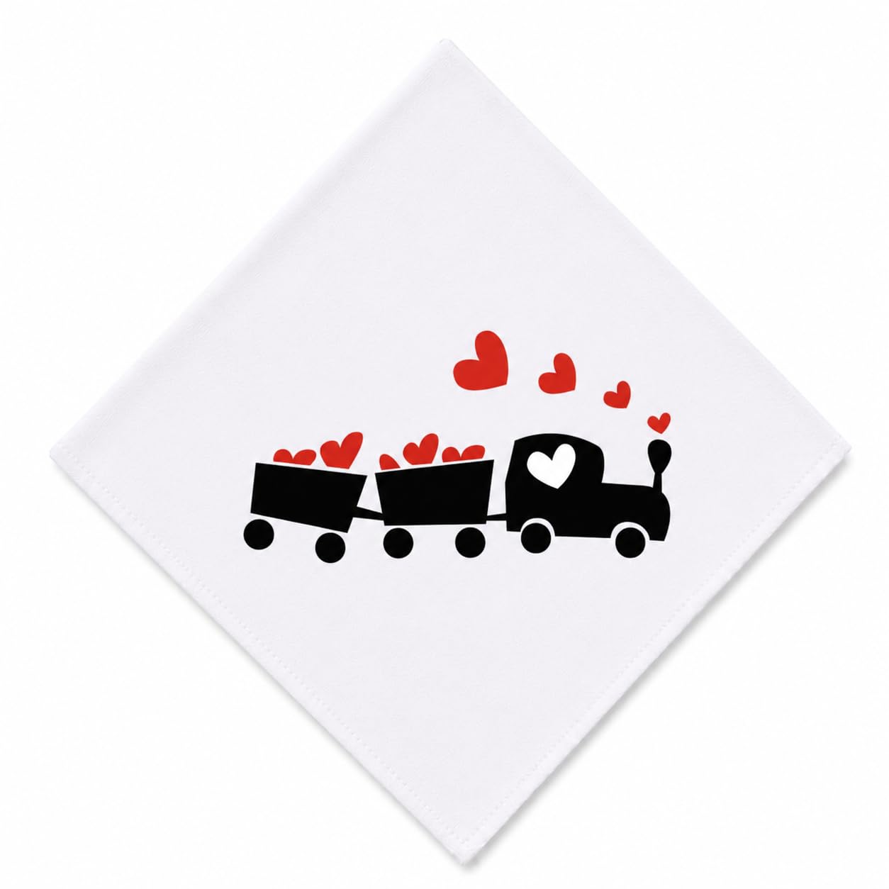 White Cotton Handkerchief with Heart Train Design-image-13