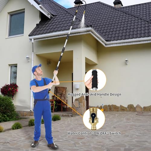 Buyplus Gutter Cleaning Tools from The Ground, Rain Gutter Cleaner Hose Attachment with Extension Poles Up to 8FT, Bendable Gutter Wand | 5 Spray Patterns, Perfect for Garden Hose