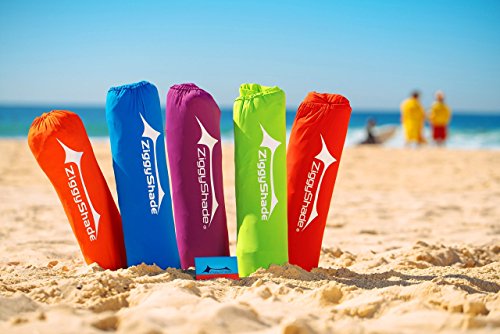 ZiggyShade Family Beach Sunshade – Lightweight Sun Shade Tent with Sandbag Anchors & 4 Free Pegs | UPF50+ UV Quality Lycra Fabric | Large & Portable | Canopy for Parks & Outdoors (Red, Jumbo) - Thumbnail 2