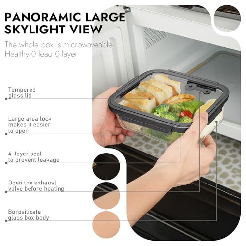 10-Pack Glass Food Storage Containers with Tempered Lids – Borosilicate, Airtight, Oven-Safe (-4°F~950°F), BPA-Free, 4.4 & 1.6 Cup, Leak-Proof, Dishwasher Safe (Gray) - Image 6