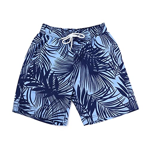 Ryuits Boys Swim Trunks, Quick Dry Beach Board Shorts, Toddler Swim Shorts With Mesh Lining 3-14 Years Blue Leaves #TOP1
