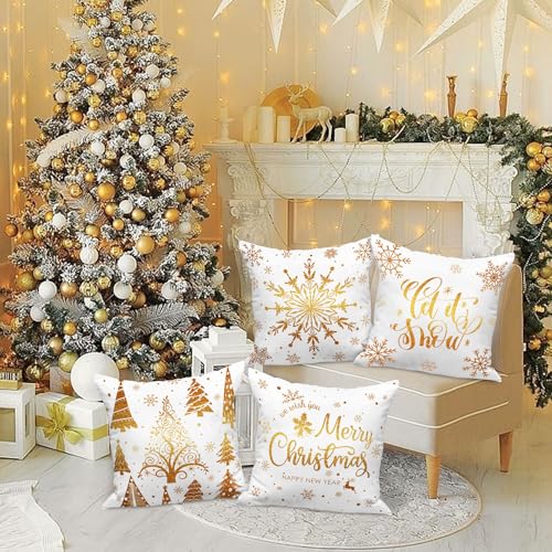 Lanpn White and Gold Christmas Cushion Covers 50x50 Set of 4 - Image 2