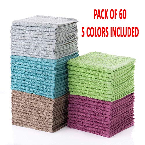 Simpli-Magic 79148 Cotton Washcloths 12”x12”, 60 Pack, Multi Color, 60 Pack