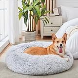 WESTERN HOME WH Calming Dog & Cat Bed, Anti-Anxiety Donut Cuddler Warming Cozy Soft Round Bed, Fluffy Faux Fur Plush Cushion Bed for Small Medium Dogs and Cats (20"/24"/27"/30")