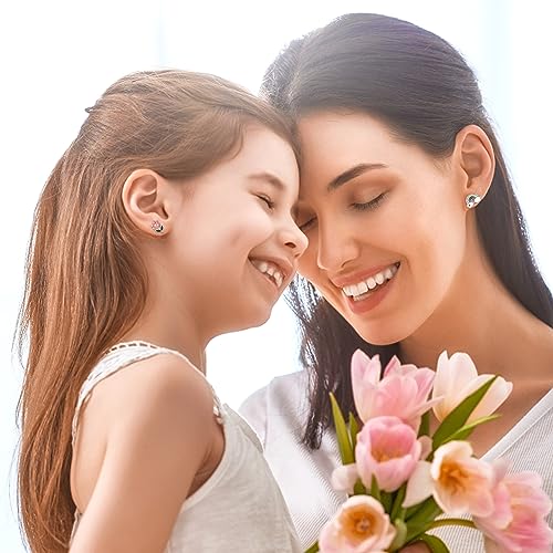 FASACCO 10Pairs Hypoallergenic Screw Back Earrings for Women Girls Stainless Steel CZ Heart Butterfly Ball Stud Earrings Multicolored Cat Rainbow Screwback Stud Earrings Set Over 3 Years Old3