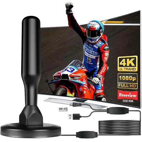 Antenne TV Intérieur Puissante, Nouveau pour 2026 Antenne TNT HD avec Amplificateur de Signal Intelligent, Réception 360° Longue Portée 500km, Support 4K...