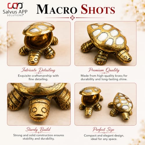 Image of Salvus APP SOLUTIONS Brass Made Wish Fulfilling Tortoise /Turtle Religious - Feng Shui Charm for Home Decor, Positive Energy, and Prosperity (White & Golden 3x1.2 Inch)