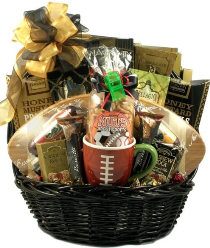 Gift Basket Village: "MVP Sports Fan" Deluxe Gift Basket - Gourmet Cheeses, Snacks & Coffee Set with Football Cutting Board