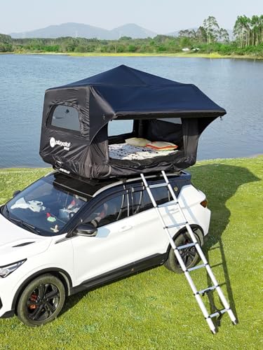 Sport Tent Aufblasbares Dachzelt Auto SUV Aufblasbares Autodachzelt mit Vorzelt Wasserdicht 2 Personen Pop Up Rooftop Tent Camping Luftzelt Leicht Schwarz
