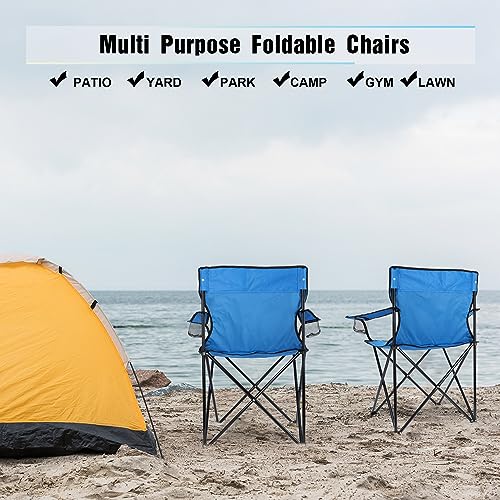 Image of HaSteeL Foldable Camping Chair Set of 2, Folding Camp Chairs & Carrying Bags for Adults, Portable for Lawn, Outdoors, Fishing, Hiking, Travel, Picnic, Beach, Oversized & Supports 275lbs (Blue)
