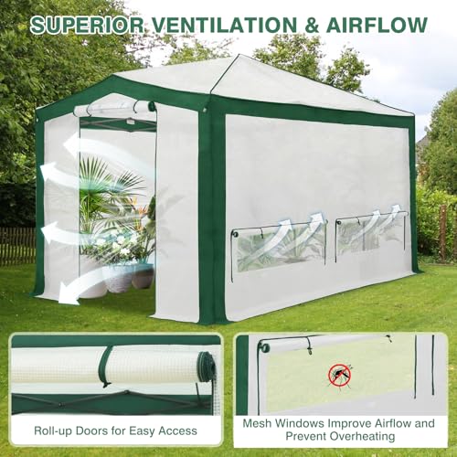 Image of EAGLE PEAK 12x8 Walk in Pop Up Greenhouse, Support Pole, Green /White