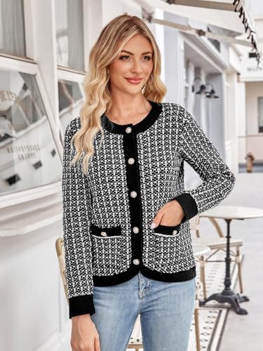 Women's Chunky Knit Cardigan Sweaters Fall Tweed Blazers Long Sleeve Button Cardigan with Pockets Outerwear Jackets2