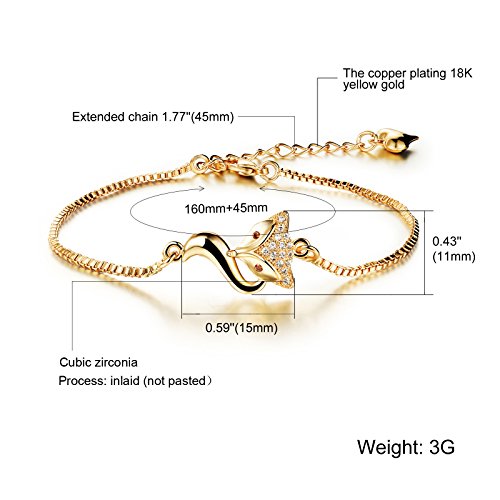 18K Gold Tone Titanium Steel Lucky Fox Bracelet For Women L6.27+1.7" #TOP2