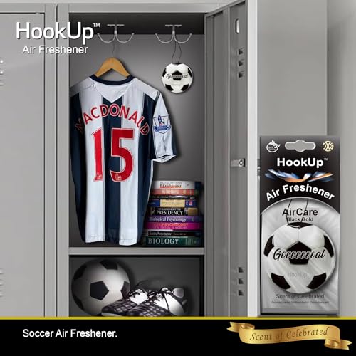 Soccer Car Air Freshener by HookUp - 2 Pack - Black Gold Scent (Extra Strong) | Unique Soccer Gift for Players, Coach, Fans | Hanging Car Accessory with Long Lasting Fresheners Smell