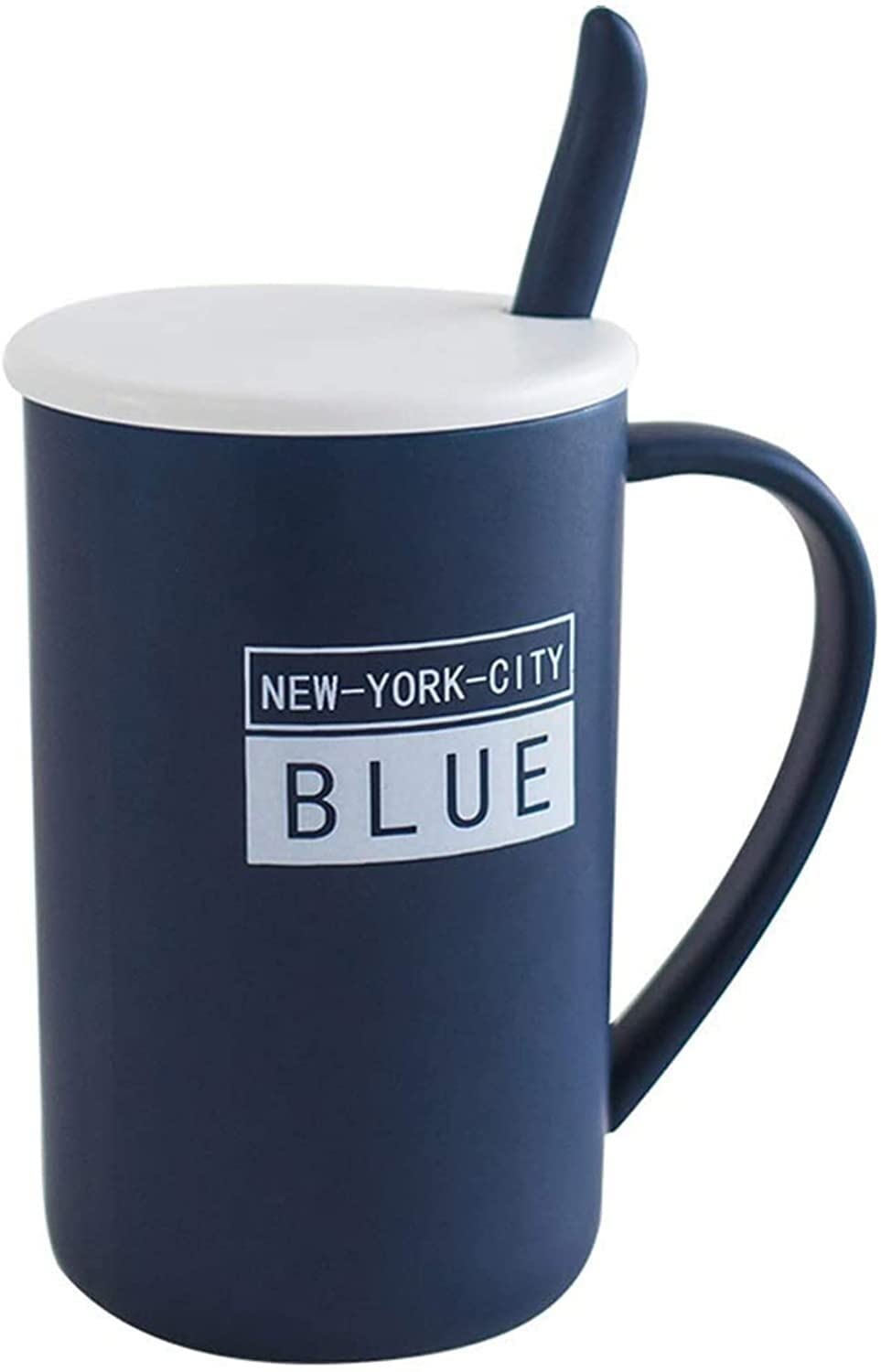 Tazza da caffè in Ceramica Grande capacità Semplice Tazza di Latte di tè for Ufficio e casa Migliore Regalo 450ml / 15.8oz Blu con Coperchio e Cucchiaio (Color : A)