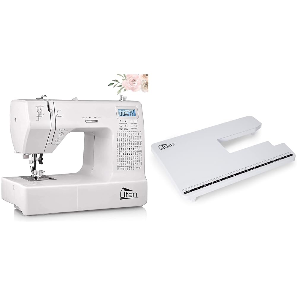 Uten Nähmaschine Elektronisch Freiarm mit 200 Stiche, Für Profi Anfänger DIY Begeister Sewing Machine, Geschenkidee & Anschiebetisch Verlängerungstisch für Nähmaschine 2685A Nähmaschine