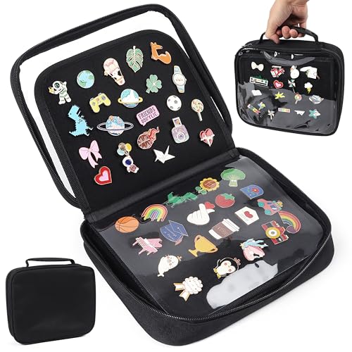 Funcolor Pin Trading Books for Collector: 6-Page Black Portable Enamel Pins Display Album Case for Storage - Handle Travel Pin Folio Bags Holder for Kids Teens Collection