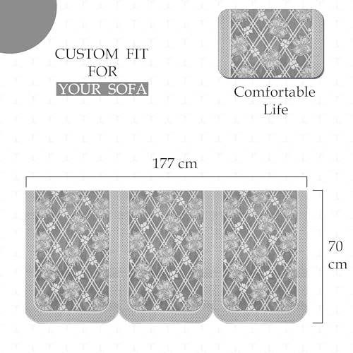 Image of Kuber Industries 3 Seater Anti Slip Sofa Covers for Home | Decorative Sofa Set Cover for Living Room | Protective Sofa Sheet & Sofa Seat Cover from Spill & Shot | Cross Flower Net - Grey