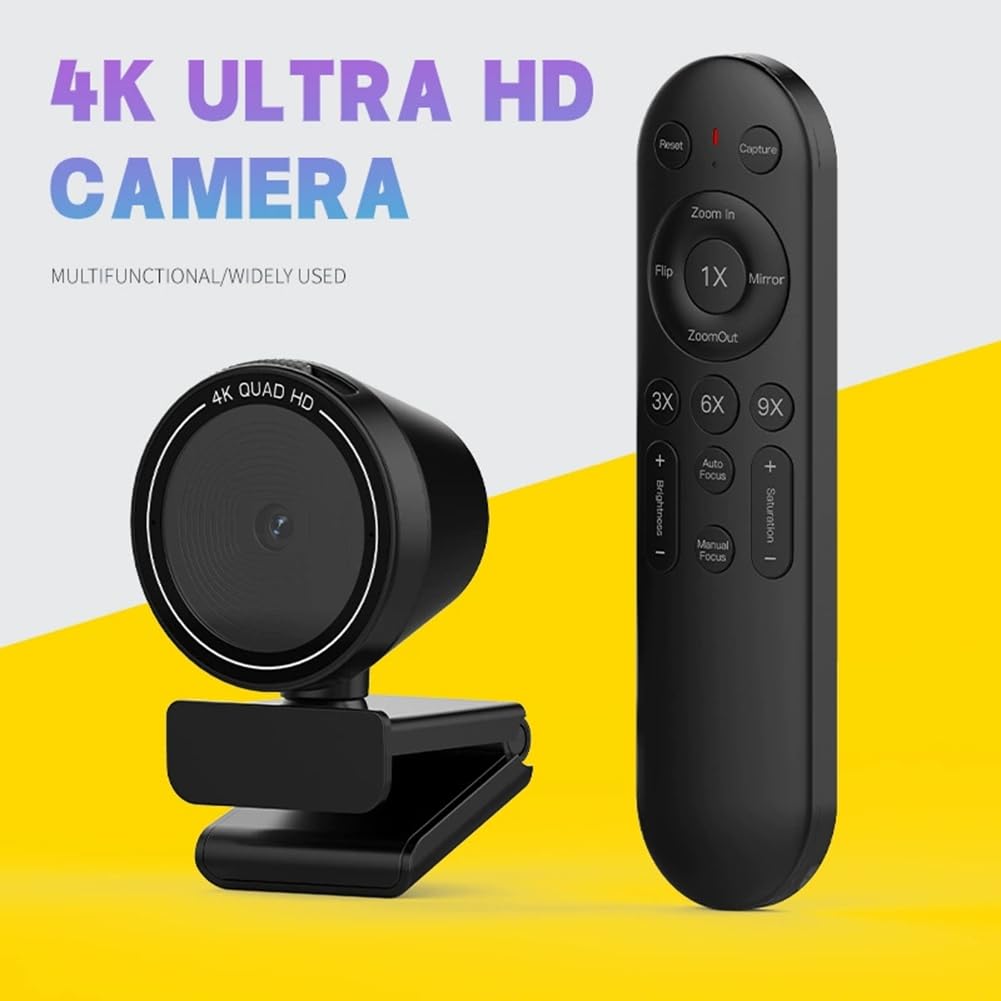 Cámara Web USB 4K HD para Transmisión en para, Clases en Línea y Videoconferencias con Enfoque Automático y Control Remoto.