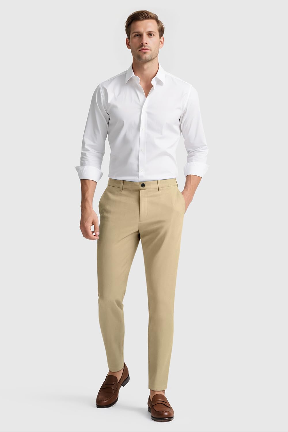 Snapklik.com : Mens Khaki Pants Slim Fit Flat Front Dress Pants For Men ...