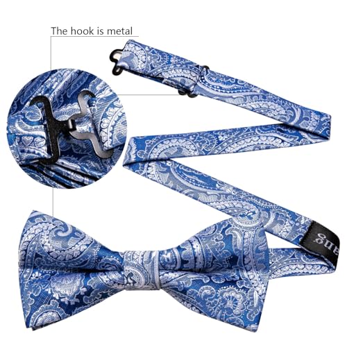 Image of Barry.Wang Paisley Striped Bow Tie for Men Silk Pre-Tied Bowtie Pocket Square Cufflinks Set Formal Wedding Party Prom
