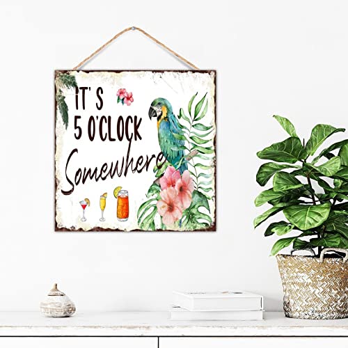 Plaque murale It's 5 O'Clock Somewhere panneau flamant rose pour deco de bar et salon
