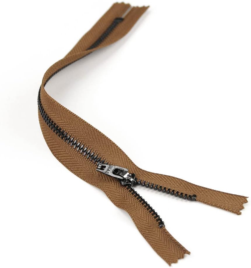 Set of 12 Pants Zippers, 9, Gunmetal Teeth and Pony Brown Tape, Bias Bespoke Brand