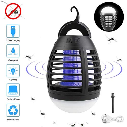 Preisvergleich Produktbild Qisiewell Elektrischer UV Insektenvernichter 2-in-1 Mückenfalle Elektrisch IPX6 Wasserdicht Mückenlampe LED mit 2200mAh Silica Gel Anti-Fall USB Wiederaufladbarer Indoor Outdoor mit Einziehbarem Haken